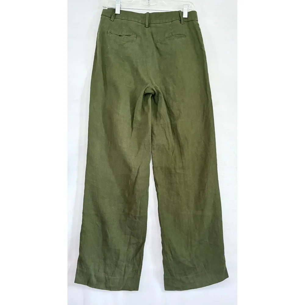 Banana Republic Womens Olive Green‎ Linen Wide Leg Pleated Trousers Pants Size 2